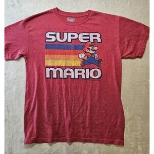 Nintendo Super Mario Graphic T-Shirt Mens Medium Red Retro Rainbow Tee